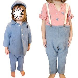 Vintage 1940s Toddler Boys Blue Wool Snow Set Coat Pants Hat‎ Size 4/5